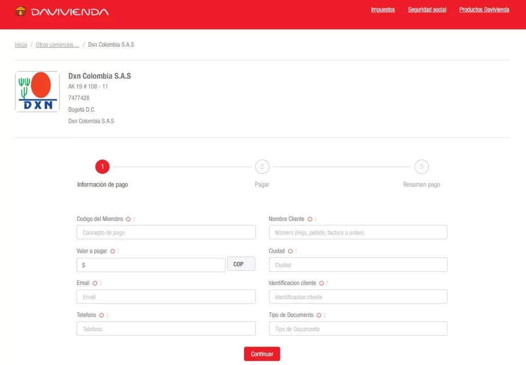 portal de pagos dxn colombia